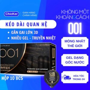 Bao cao su kéo dài quan hệ gân gai SLM siêu mỏng 001 cao cấp, nhiều gel – Hộp 10 chiếc