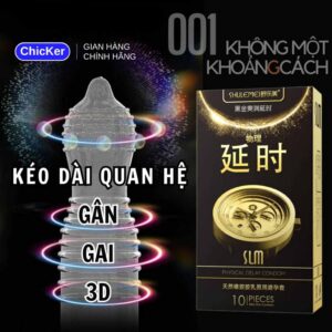 Bao cao su gân gai SLM kéo dài thời gian, siêu mỏng chân thực 001mm – Hộp 10 chiếc